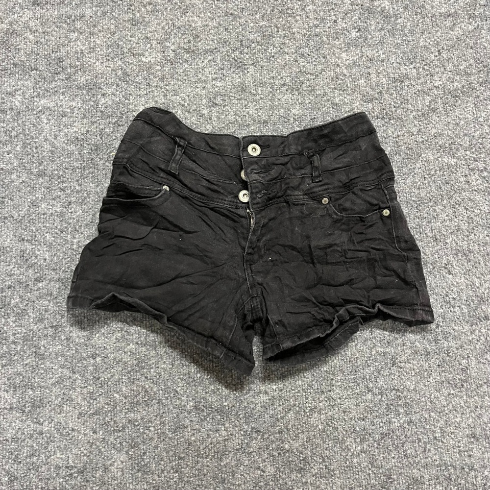 Blue Asphalt Shorts Womens Size 26 Black High Waisted Triple Button Fly Denim